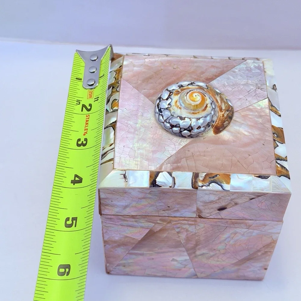 VTG Gumps San Francisco Jewelry Box Pen Shell Tiger Regency Vanity Pink Pearl